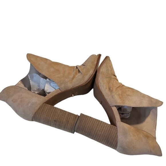 42 Gold Tan Loyalty Suede Open Toe Block Heel Booties Size 10 - Picture 4 of 14